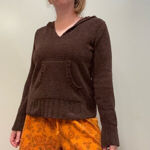 90s y2k chocolatey brown soft fuzzy pullover hoodie, medium
